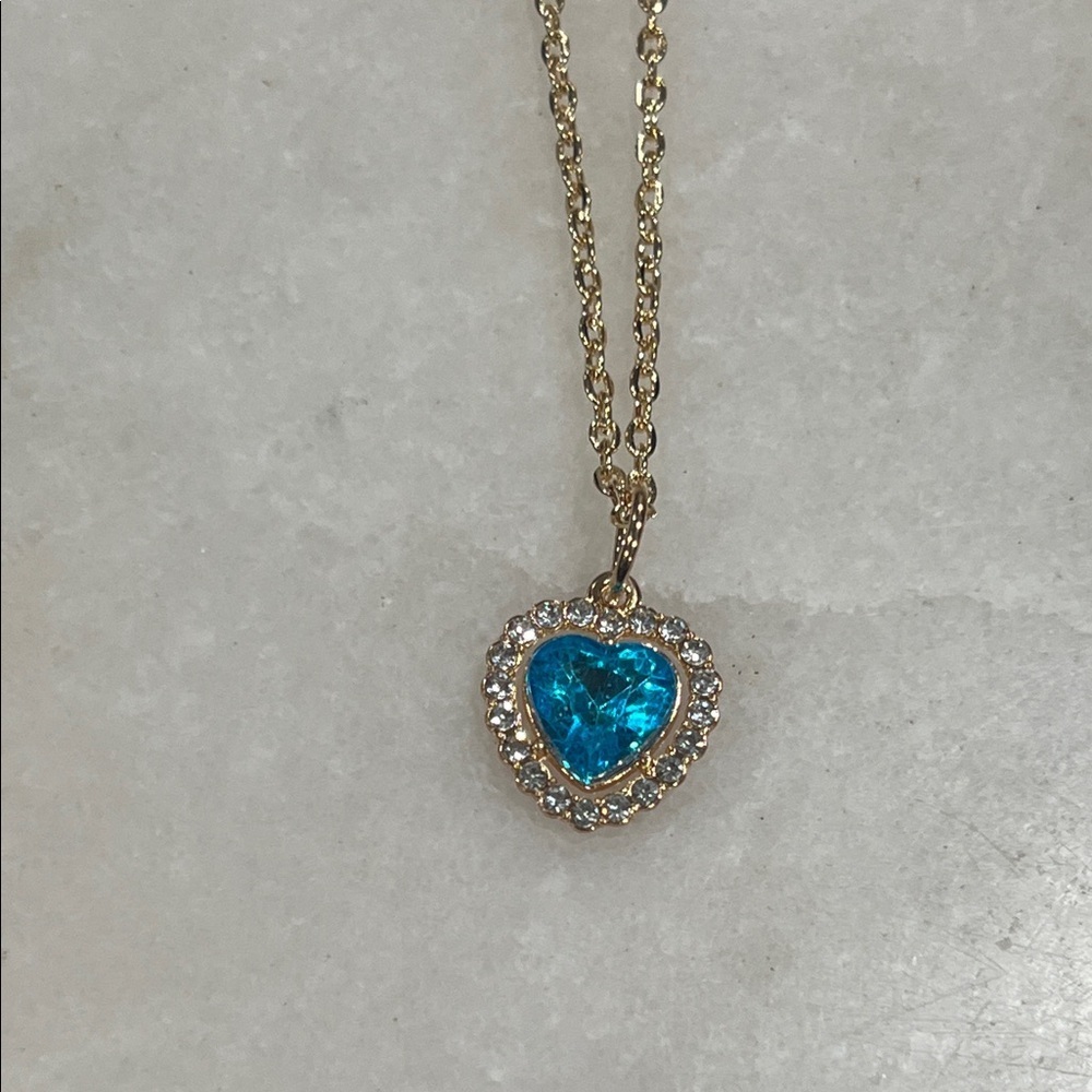 Blue Crystal Heart Pendant Necklace Princess Romantic Everyday Jewelry